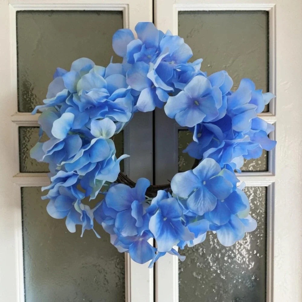 Blue Hydrangea Mini Wreath, Candle Ring, Cabinet‎ Wreath Summer Small Wreath